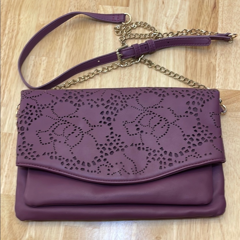Urban Expressions Purple Crossbody Bag with Floral Perforations
